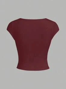 INAWLY Camiseta de mujer de cuello en V profundo, manga corta y color liso, casual de verano