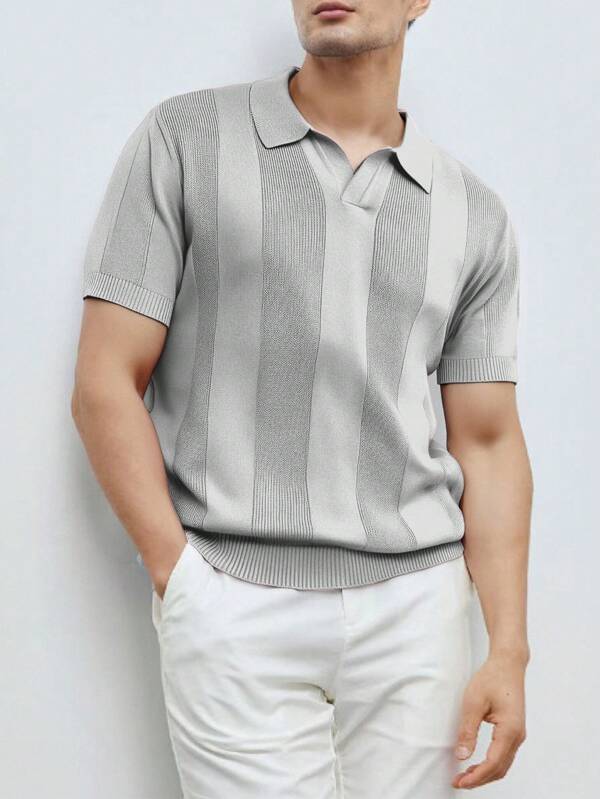 Manfinity CityGents Camiseta de punto casual de manga corta con cuello vuelto para hombres de talla grande, verano
