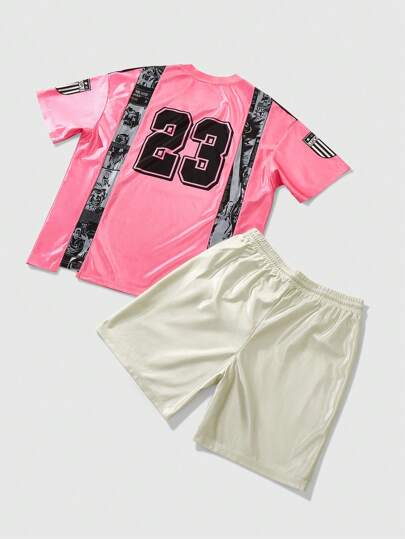 Anime Modischer Sommer Lässig Sport Numerisch & Englisch Muster Design T-Shirts, amerikanischer & japanischer Cartoon Stil kurz lose Passform für Herren