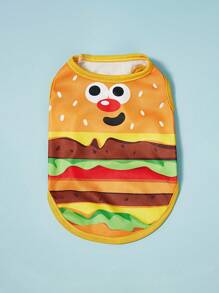 PETSIN Pet Puppy/Kitten Cartoon Burger Print Striped Suspender Pants + Breathable Cooling Vest 2pcs Set, Suitable For Cats And Dogs - Multicolor - View 5