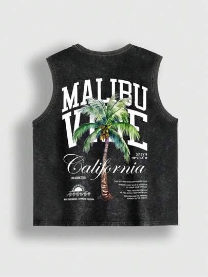 Men's Retro Street Life Letter Printed Casual Tank Top