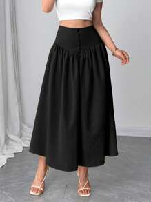 Firerie 女士休闲百搭纯色高腰半身裙 - 黑色 - 查看 3