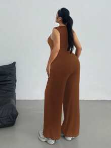 POPSWAY Talla grande Mono informal de verano/primavera para mujer con cuello cuadrado, sin mangas, estilo deportivo y elegante, de pierna ancha, en color liso y casual.