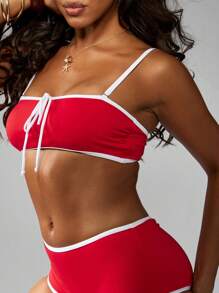 MISSGUIDED 运动高开叉抹胸比基尼套装游泳衣运动泳装泳池沙滩海洋夏季竞速风格运动泳衣 - 彩色 - 查看 4