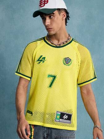 Prep Men's Jersey Embroidered Knit Sweater, Fashion Design Suitable For Summer
