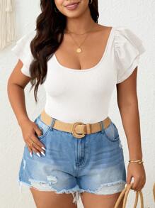 SHEIN Frenchy Bộ đồ liền thân tay ngắn tối giản trơn cỡ lớn cho nữ - trắng - Xem 6