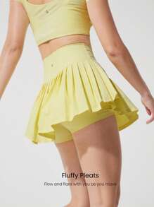 GLOWMODE Ace Flex Tummy Control Pleated Tennis Skirt With Built-In Shorts Side Pockets Tennis Golf Daily Spring Summer - French Vanilla - View 3