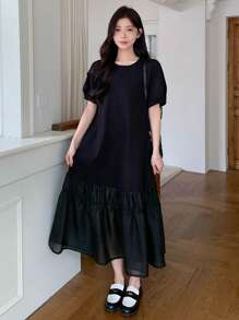 DAZY Women's Casual Patchwork Hem Long Dress For Summer,Ruffle - Black - View 9