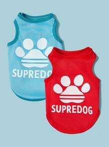 PETSIN 2pcs Red & Blue Pet Dog Casual Sports Letter Print Comfortable Fashionable Vest - Multicolor - View 1