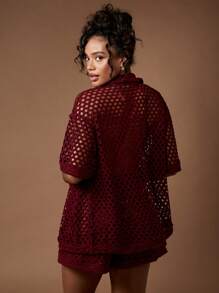 MISSGUIDED Crochet Shirt And Shorts Two Piece Co Ord Beach Set - Redwood - View 2