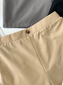 4pcs Tween Boys Casual School Style Solid Color Shorts, Suitable For Commute, School, Daily Casual Wear, Sports, Spring & Summer
