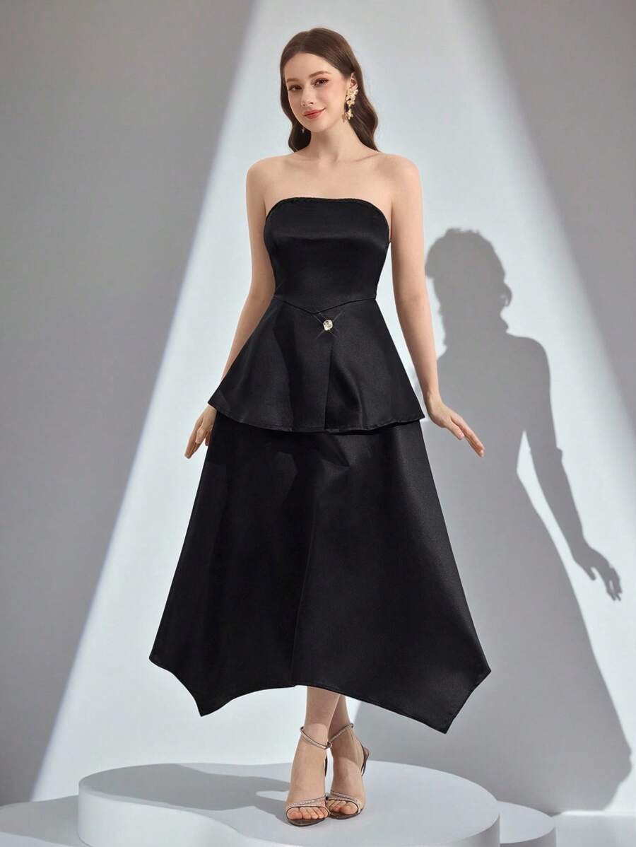 Poshira Vestido de mujer de unicolor y longitud media, elegante y apropiado para el verano