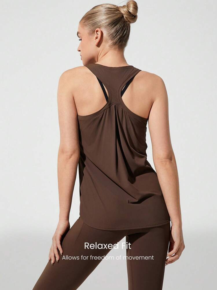 Sun Smart Sheer UV Sun Protective Low Round Neck Loose Fit Sleeveless Active Tank Low Impact Yoga Pilates Barre Studio Daily Casual Wear