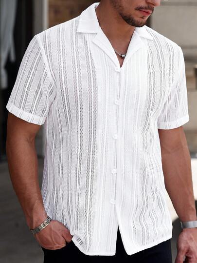 Manfinity RelaxMax 男士纯色前扣休闲短袖衬衫，夏季