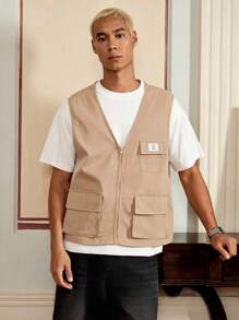 SWAVVY Loose Fit Men's Flap Pocket Vest Jacket (Without Tee), Fall, Winter