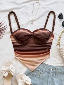 Soleia 女式扭纹肩带设计修身渐变色吊带背心，适合度假、音乐节、波西米亚风、节日、下午茶约会、钩针编织、亚麻、夏季上衣 - 彩色 - 查看 3