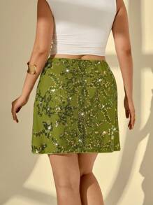 Auralis Große Größen Business Frauen Kleidung Sommer Strand Urlaub Club Sexy Y2k Geburtstag Land Konzert Hawaii Elegant Fairycore Date Night Glitzernder Rock Frauen Floral Pailletten Elastischer Bund Kurzer Rock, Abschlussball Rock Große Größen Salbeigrün Pailletten Rock, Perlenbesetzter Rock - Grün - Übersicht 2
