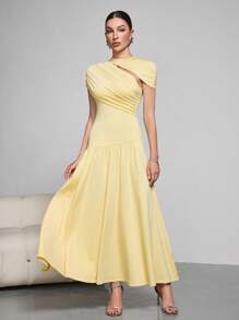 Modelyn Women's Long Soft Knitted Elegant Simple Dress, Butter Yellow, Spring/Summer