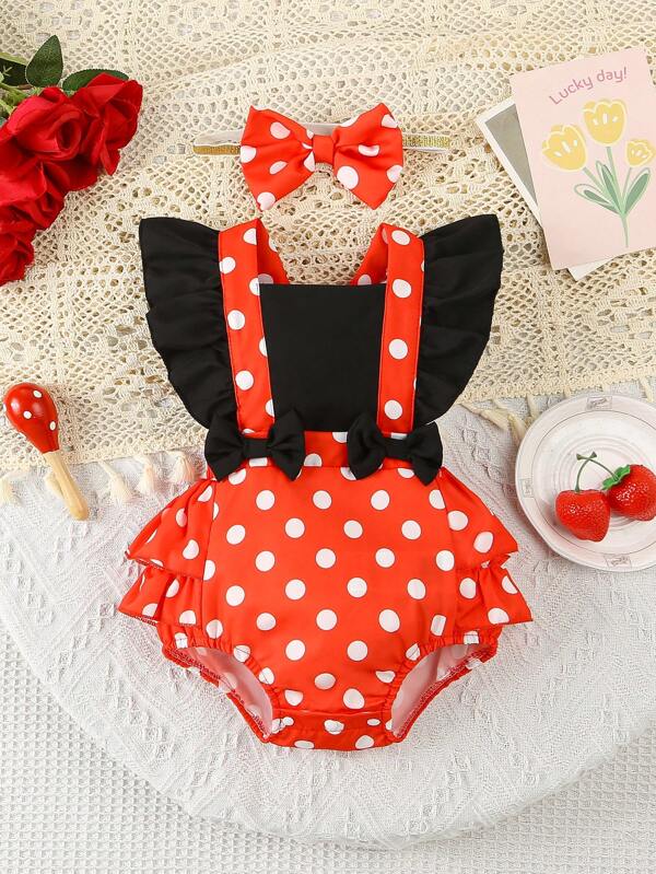 Infant/Baby GirlAdorable Polka Dot Cap Sleeve Romper, Fashionable Stylish Princess Bodysuit