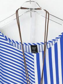 Linhara Vestido de mujer talla grande elegante para commuting, de estilo casual, vintage y de resort, con diseño versátil de estampado de flores y rayas, cuello redondo, mangas cortas con nudo, bajo con diseño en W, en color negro y blanco, para primavera/verano/otoño