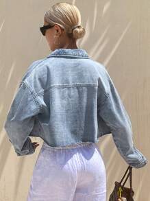DAZY Jaqueta jeans casual solta de verão para mulheres, adequada para a temporada de formatura - Azul - Ver 2