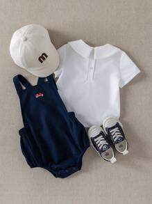 PrepCrw 男婴学院风翻领衬衫和海军蓝工装裤套装两件套，日常休闲服装