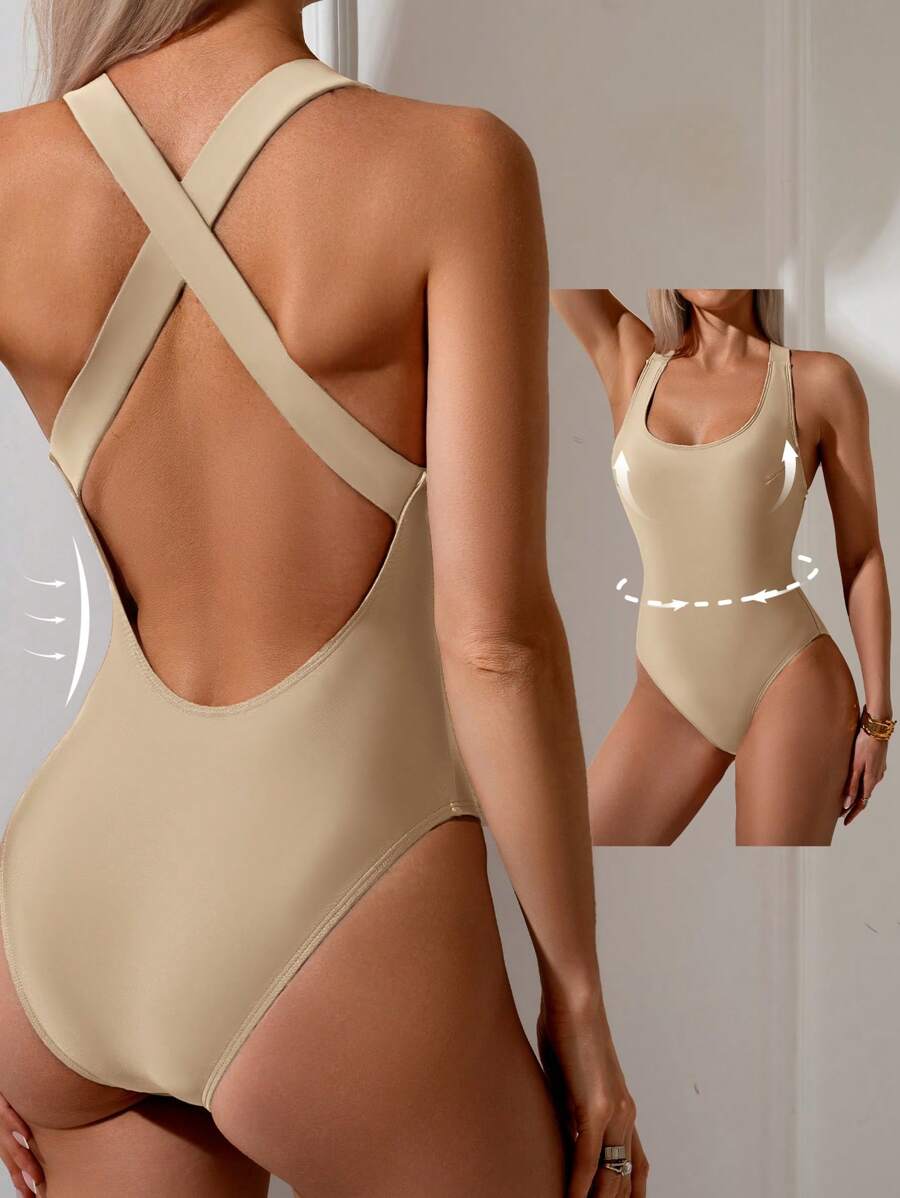 Swim Basics Women's New Crossback One-Piece Swimsuit, Racing Training Slimming Swimwear For Summer Beach Vacation