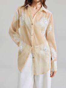 Ontre Moda de mujer Otoño 2025 - Camisa casual de manga larga con estampado floral de estilo rural retro de los años 2000, apta para la oficina, negocios, citas, viajes y fiestas