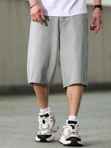 Manfinity Hypemode Men's Solid Color Casual Denim Shorts, Suitable For Summer - Blue - View 1