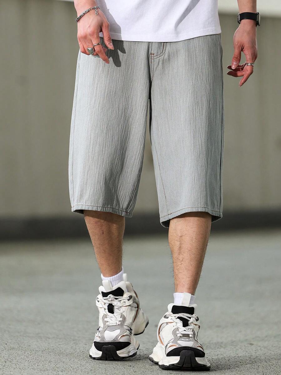 Manfinity Hypemode Men's Solid Color Casual Denim Shorts, Suitable For Summer - Blue - View 1