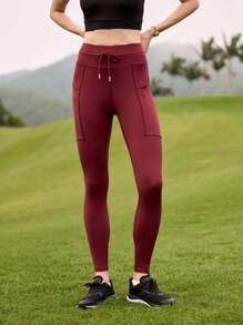 Leggings deportivos minimalistas de cintura con cordón de color liso