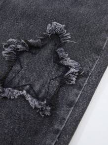 SHEIN Teen Girls Y2K Street Casual Chic Light Wash Distressed Star Embroidered Elastic Waist Loose Jeans, Baggy Y2k Jeans,Tops, School, Campus, College