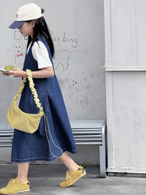 DAZY Tween-Mädchen Mädchen ärmelloses Denim Kleid mit V-Ausschnitt, Sommer