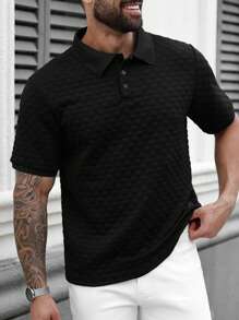 Manfinity CasualCool Plus Size Men's Fashion Polo Shirt, Suitable For Summer - Black - View 4