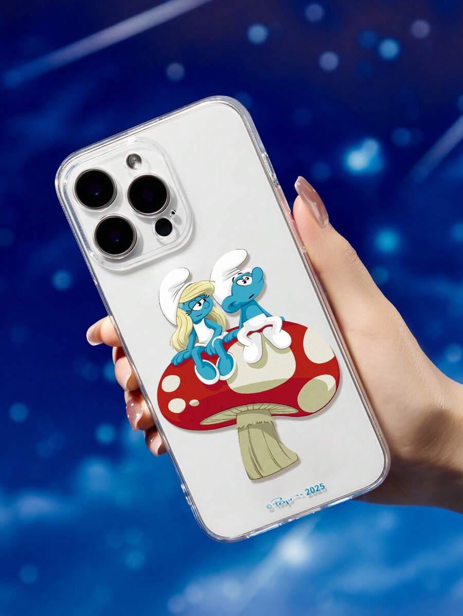 The Smurfs X SHEIN 耐用透明手机壳 - 印花保护套设计，兼容 ，透明手机壳