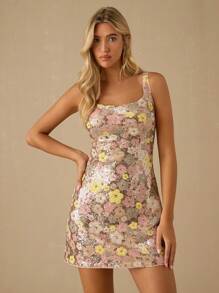 Enchnt 春夏浪漫女士亮片方领无袖可爱迷你背心裙，时尚夏季度假，甜美优雅性感度假海滩约会节日派对毕业婚礼宾客舞会礼服，女士夏季连衣裙，夏季服装，优雅派对连衣裙，女士派对连衣裙 - 彩色 - 查看 4