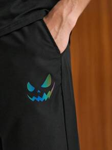 SWAVVY Men Reflective Expression Print Tee & Shorts - Black - View 6