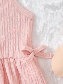 Conjunto de top sin mangas y shorts con lazo en color rosa elegante y minimalista para niñas, adecuado para vacaciones y actividades al aire libre - Rosa - Ver 6