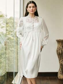 Moireta 法式优雅蕾丝缎面女士睡袍 - 白色 - 查看 6