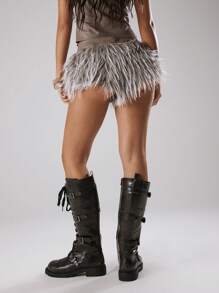 MUSERA 蓬松毛绒PU皮革腰带迷你短裤，适合夏季假期、伊比沙岛音乐节、锐舞派对、酷女孩、落难少女、秋季派对等休闲场合。 - 彩色 - 查看 5