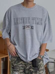 DAZY Summer Letter Print Smog Blue Men T-Shirt - Blue - View 1