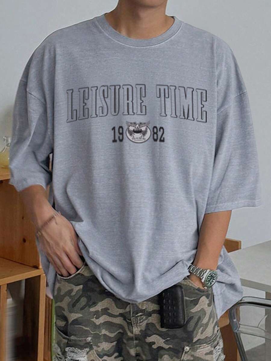 DAZY Summer Letter Print Smog Blue Men T-Shirt - Blue - View 1