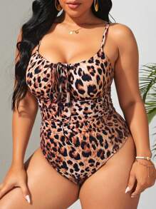 Swim Vcay Plus Size Leopard Print One-Piece Swimsuit For Beach Vacation For Summer - Black - View 5