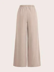 SHEIN BASICS Quần ống rộng lưng cao dệt trơn đơn giản cho nữ - Hồng - Xem 2