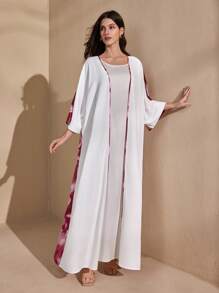 Graceveil Ink Painting Print Contrasting Color Loose Fit Middle East Style Robe, Suitable For Spring And Summer, Modest Abaya