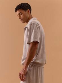 Musero Camisa polo con media abertura, cuello caído y hombros caídos, de toalla para hombres, para primavera, verano y vacaciones