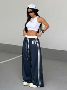 SHEIN Tall Damen Sommerhose mit Farbblöcken und Tunnelzug in der Taille