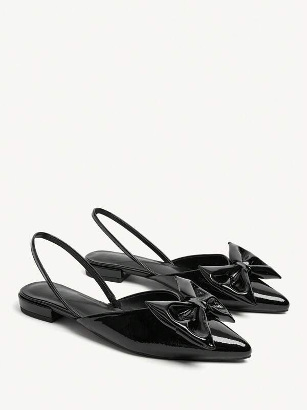 CUCCOO CHICEST Women's Pointed Toe Flat Shoes With Exaggerated Bowknot, Elegant, Sweet, Delicate, Black Patent Leather, Suitable For Commuting, Party, Afternoon Tea, Spring/Summer