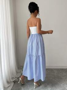 Elenzga Women's Elegant Romantic Sleeveless Patchwork A-Line Striped Dress