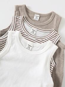 SHEIN 3pcs/Set Newborn Baby Solid Color Knitted Soft Crew Neck Sleeveless Romper Set, For Boys & Girls